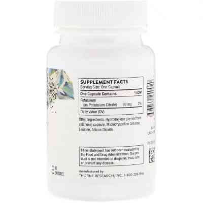 Минералы Thorne Research Калий Цитрат, Potassium Citrate, 90 капсул (THR-24002) Винница