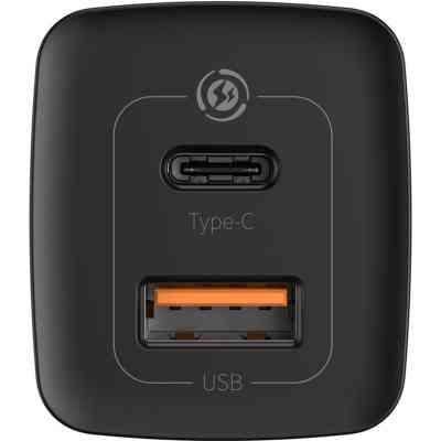 Зарядний пристрій Baseus 2xUSB 65W GaN (USB-C+USB-A) black (CCGAN2L-B01) Вінниця