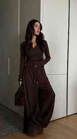 Жіночий стильний повсякденний костюм-двійка турецька віскоза Шоколад, 46/48 Одеса