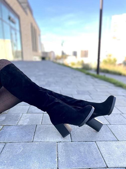 Valiente Чоботи жіночі VALIENTE чорні замша натуральна висота 41см обхват 35-38см каблук 8см (2 Коломия - фото 4