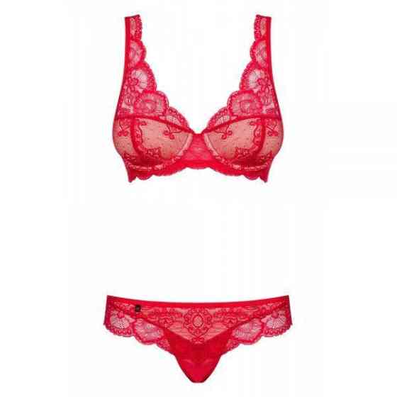 Комплект красного кружевного белья Obsessive 853-SET-3 с бежевыми вставками, S/M Sex Aura Киев