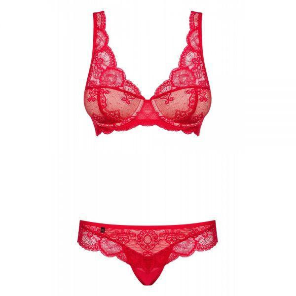 Комплект красного кружевного белья Obsessive 853-SET-3 с бежевыми вставками, S/M Sex Aura Киев - изображение 3