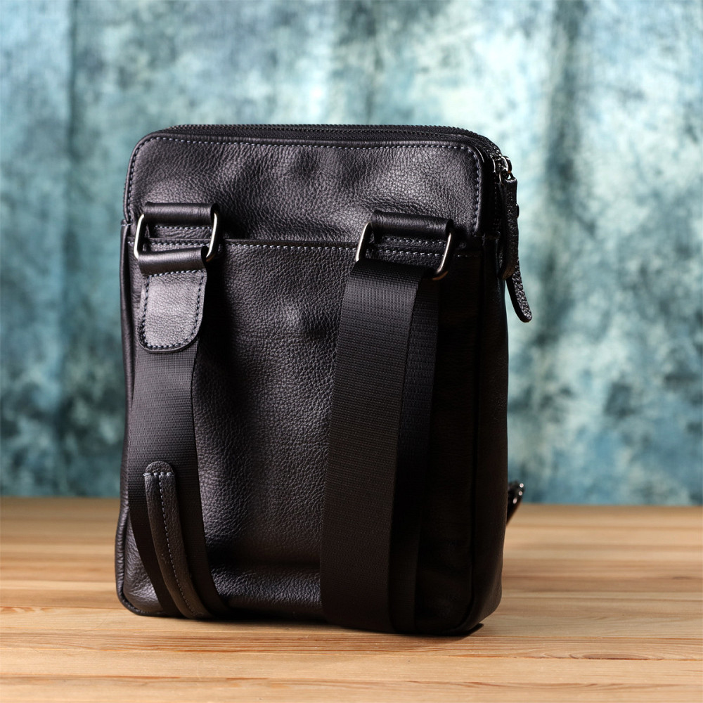 Стильная мужская сумка через плечо из мелкозернистой натуральной кожи Shvigel 20869_1 Черный Киев - изображение 10