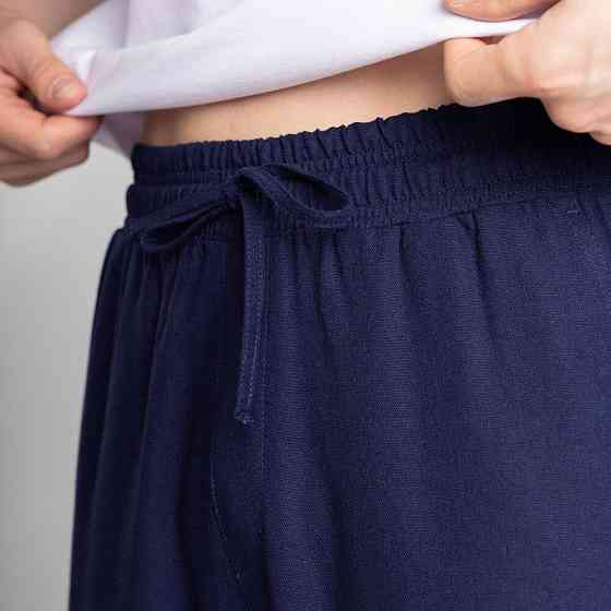 Мужские льняные брюки свободного кроя темно синие Pobedov Chill Киев