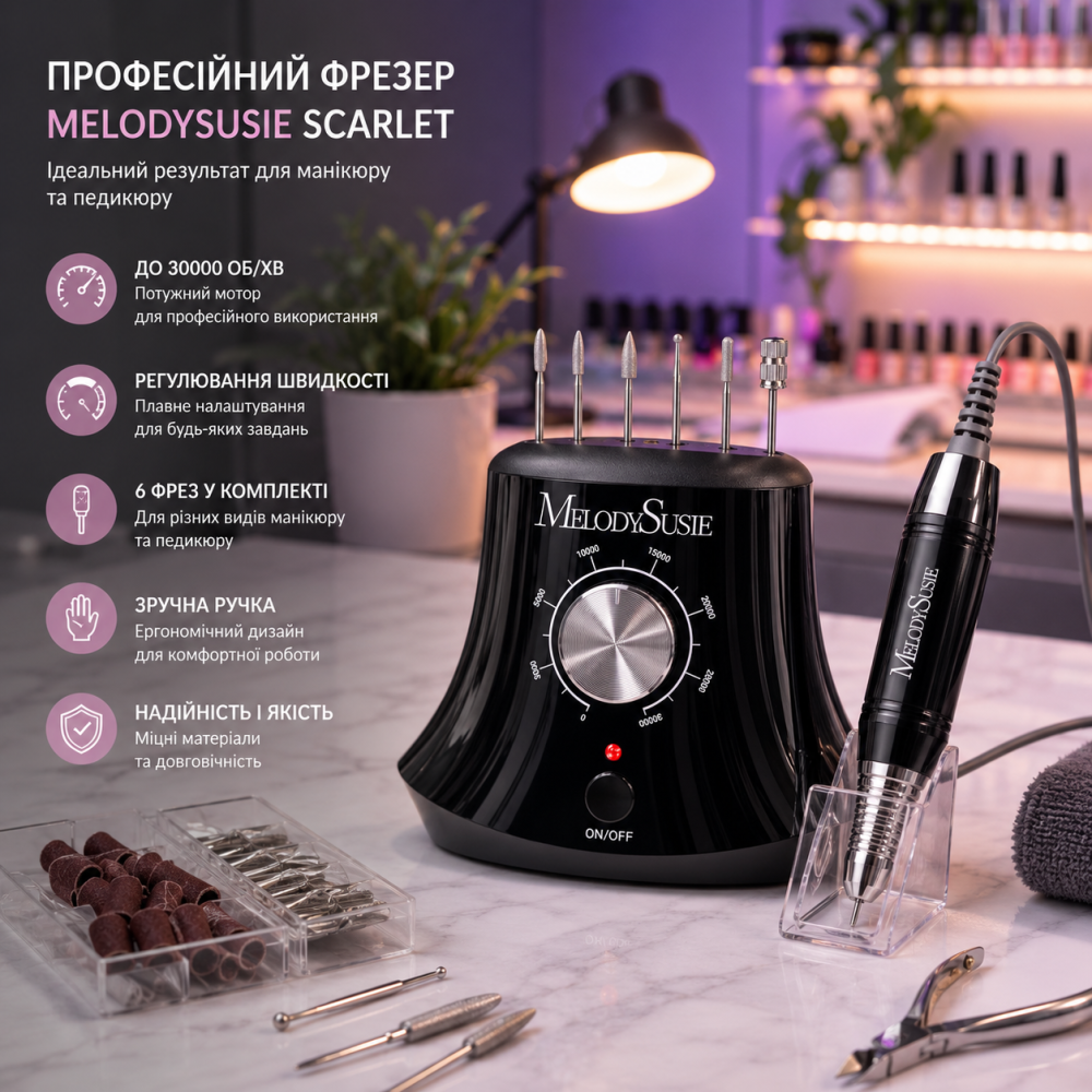 Уценка Профессиональный фрезер для маникюра MelodySusie Scarlet 30000 об/мин, проводной, регулировка скорости, для маникюра и педи Киев - изображение 8