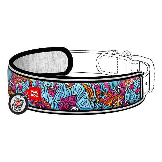 Ергономічна накладка на нашийник WAUDOG Nylon з QR-паспортом, малюнок "Літо" (розмір S, для шир Коломыя
