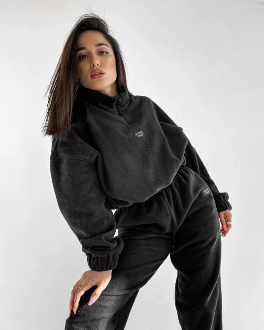 Жіночий теплий прогулянковий костюм двійка з двостороннього щільного флісу Чорний, 42/44 Одеса - фото 6