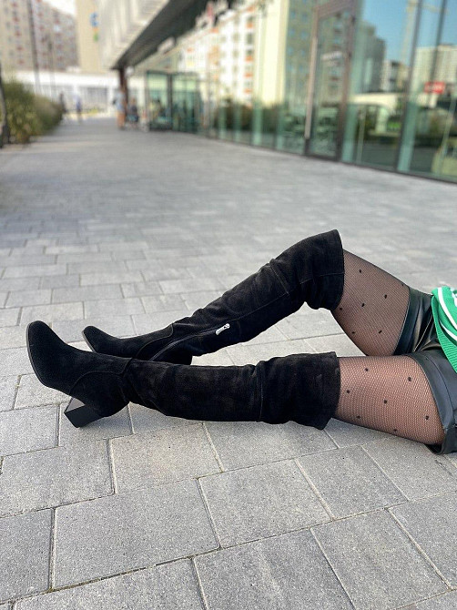 Nivelle Ботфорти зимові жіночі з натуральної замші чорні на підборах, наповнювач євро-вовна 536 Коломия - фото 8