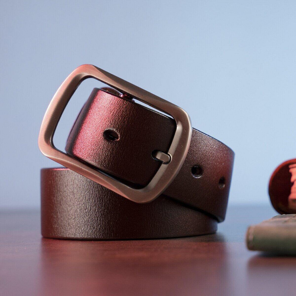 Чоловічий шкіряний ремінь із закругленою класичною пряжкою Vintage 20230 Коричневий Київ - фото 7