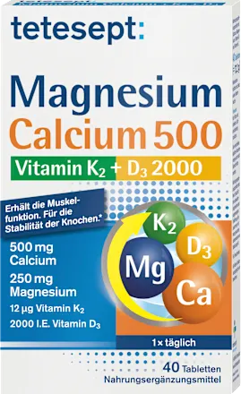 Tetesept Magnesium Calcium Vitamin K + D Tabletten 40 St, 73,2 g тетесепт Таблетки Магній Кальцій Вітамін К + D 40 шт. Київ