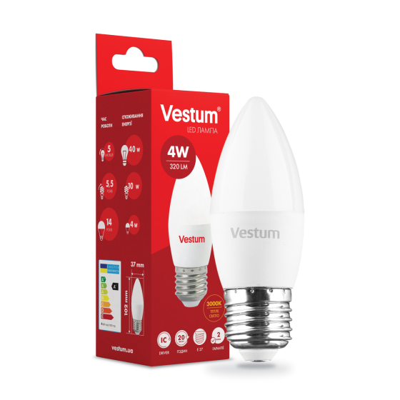 Світлодіодна лампа Vestum C37 4W 3000K 220V E27 1-VS-1306 Київ