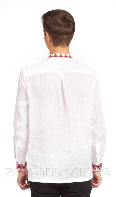 Вишиванка чоловіча біла з червоною вишивкою Київ - фото 2
