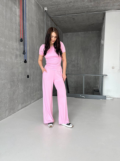 Женский прогулочный костюм: футболка и брюки из турецкой вискозы Розовый, 44/46 Одесса - изображение 2