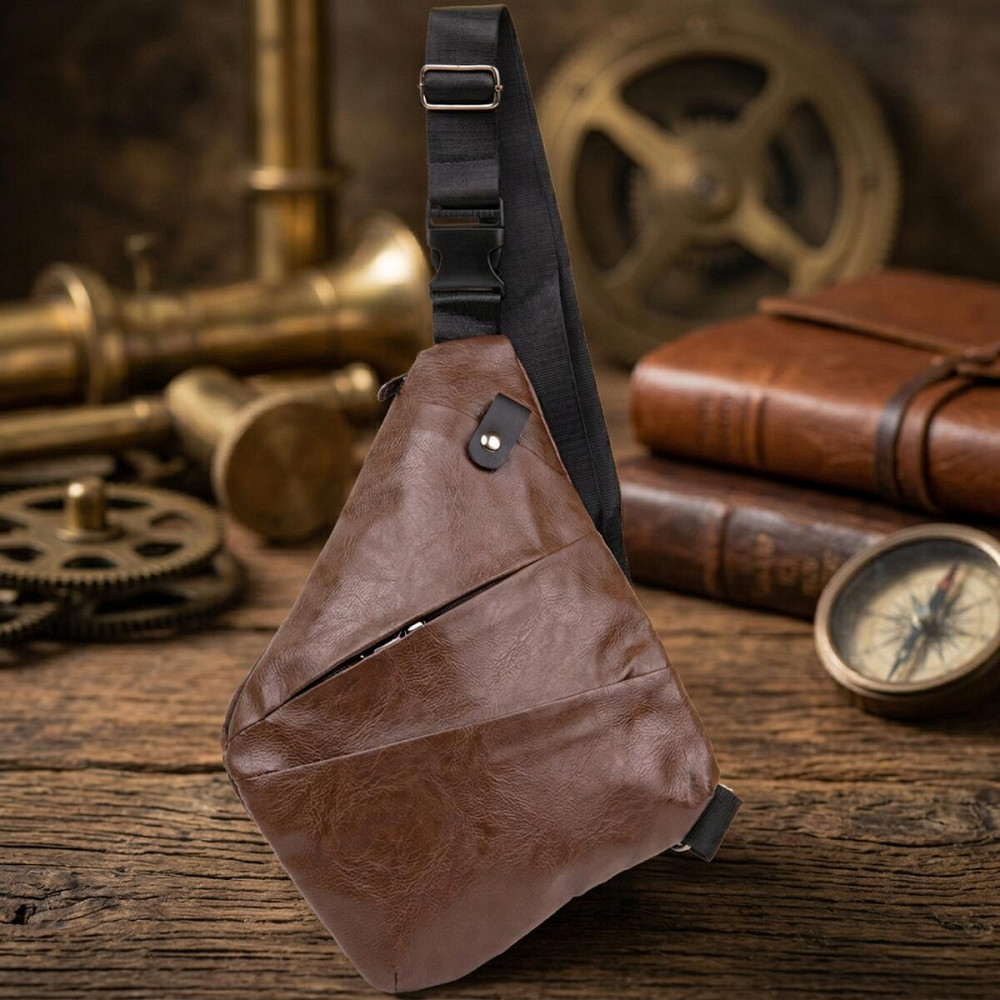 Чоловіча сумка слінг з екошкіри для документів та міста Vintage 20566 Темно Коричнева Київ - фото 15