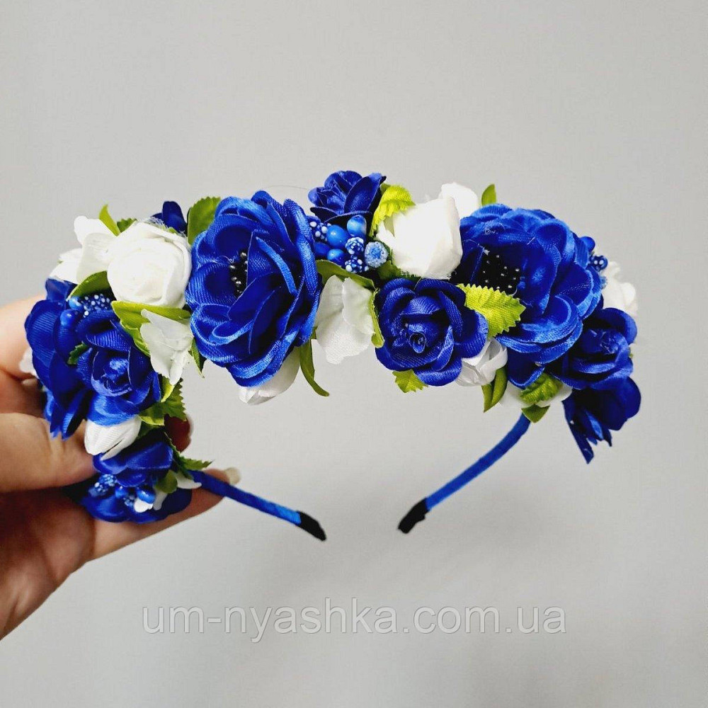 Обідок обруч з трояндочками "Синій 5 троянд" Кривий Ріг - фото 2