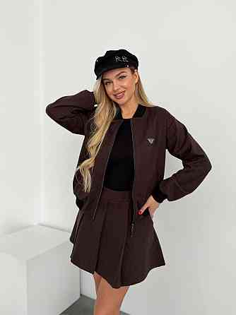 Женский стильный костюм двойка: бомбер на подкладке + юбка - шорты кашемир Шоколад, 46 Одесса