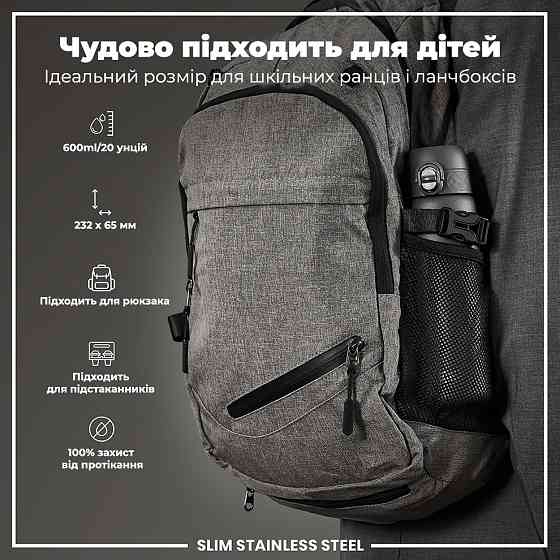Пляшка для води металева ION8 600 мл. Stainless Steel , Grey Каменское