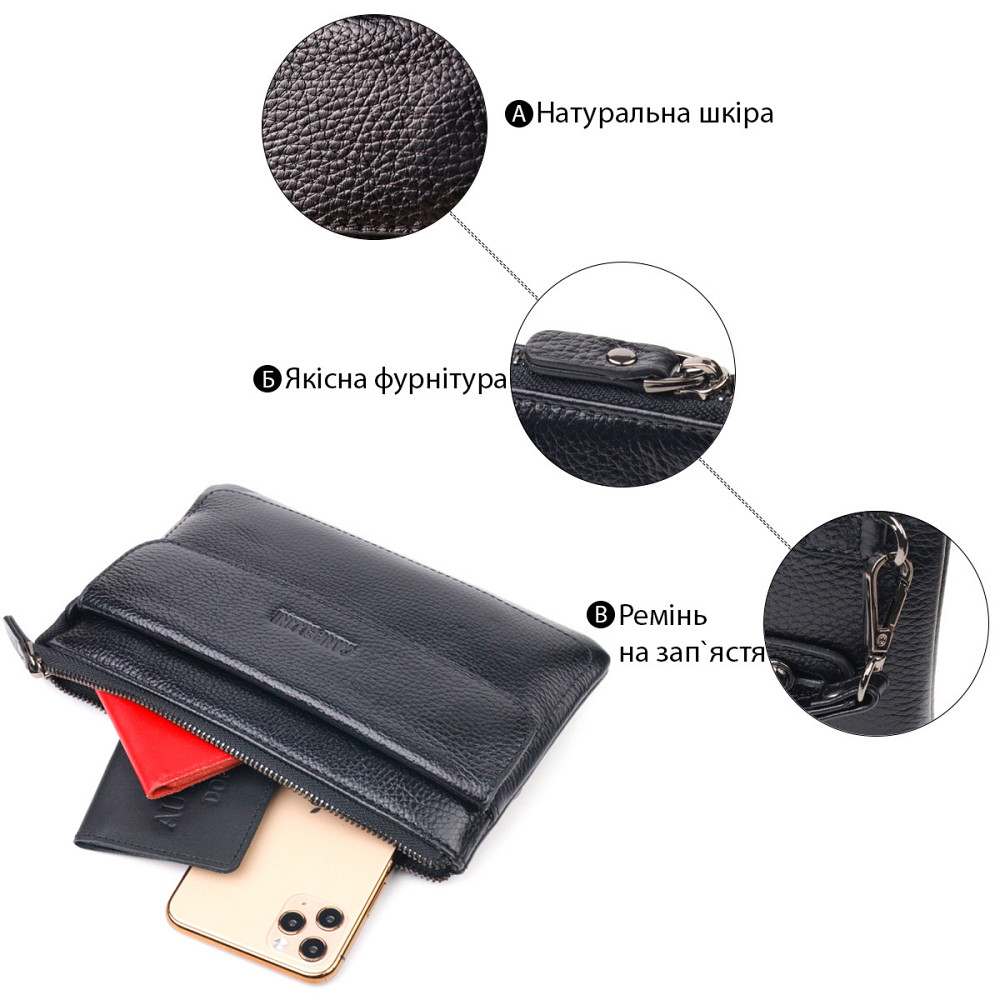 Стильный клатч для мужчин из натуральной кожи CANPELLINI 21546 Черный Киев - изображение 8