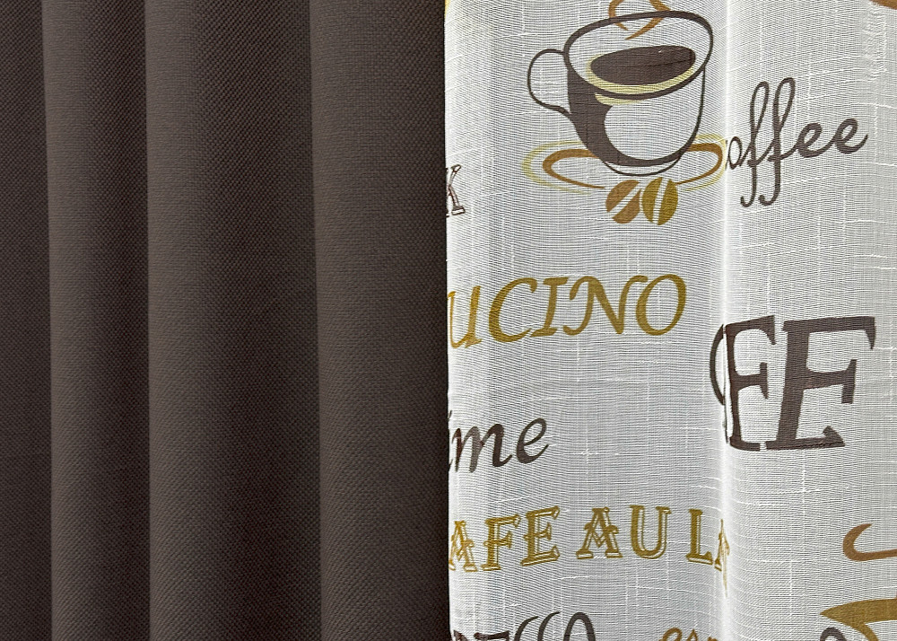 Комплект штор VR-Textil Лен Мешковина 100х270 2шт и Тюль 400х270 291ш-1791т Венге с белым 71-065/2 Киев - изображение 7