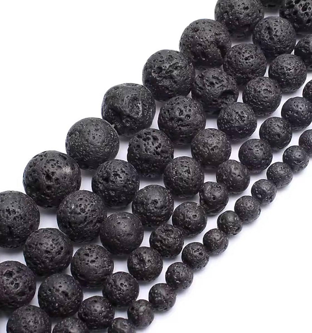Намистини з вулканічної лави 8 мм, нитка 45 шт, натуральний камінь для браслетів Київ - фото 3