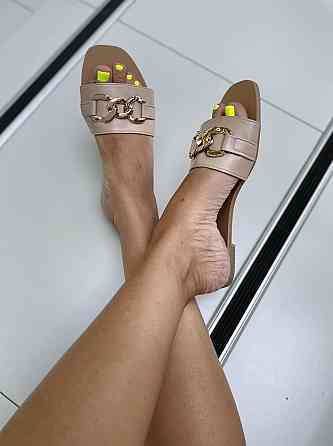 Seben Зручні шльопанці жіночі еко-шкіра бежеві на низькому ходу Seben T118-3 р. 38, 40, 41 / Шл Коломыя