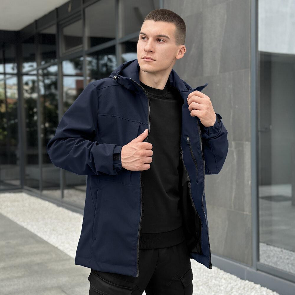 Чоловіча куртка Pobedov Shum демісезонна з капюшоном осінь весна темно-синя Одеса - фото 2