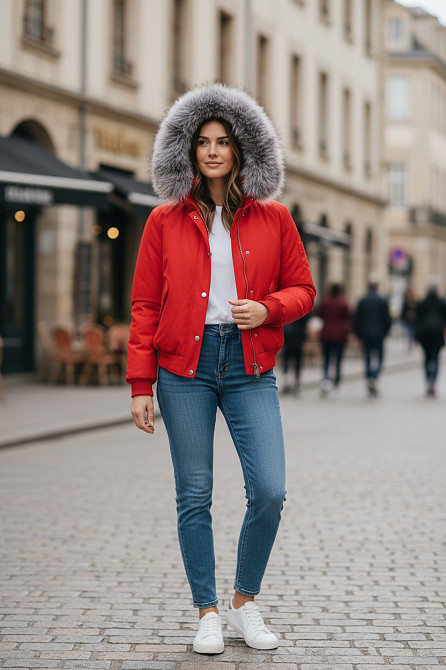 Бомбер женский с мехом блюфрост 42 Красный Харьков - изображение 2