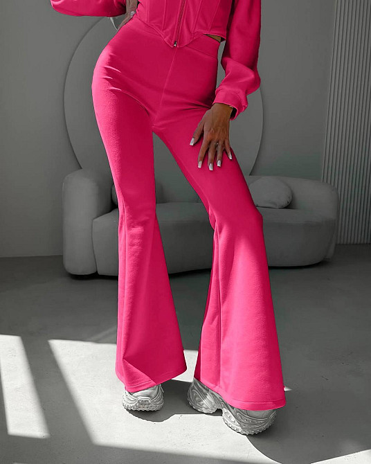 Женский стильный костюм тройка: кофта, корсет и лосины замш на дайвинге Малиновый, 46/48 Одесса - изображение 3