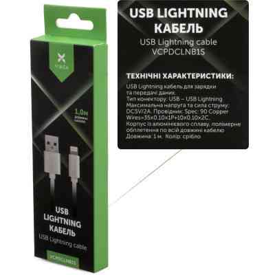 Дата кабель USB 2.0 AM to Lightning 1m nylon silver Vinga (VCPDCLNB1S) Винница