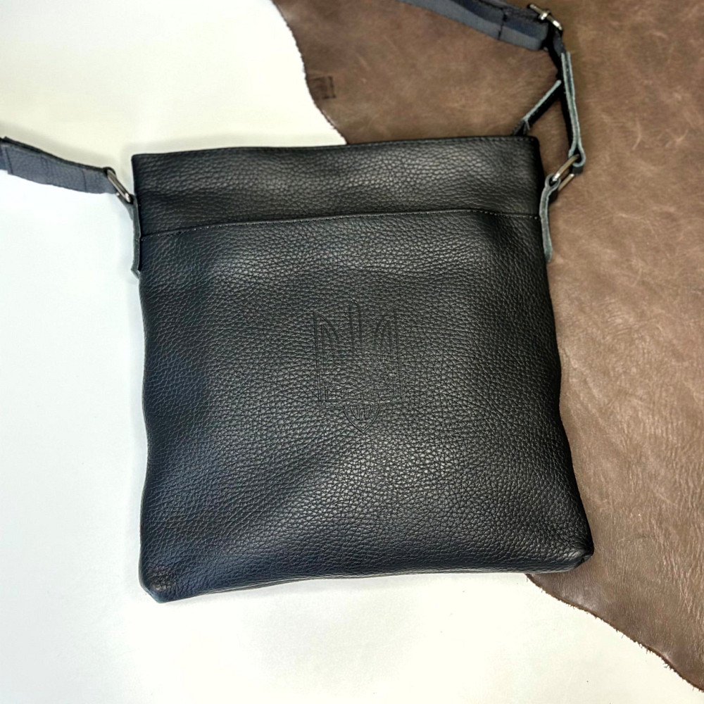 Шкіряна сумка через плече чоловіча Флеш Ап Герб чорна, сумка месенджер для хлопця 24*23 смMasterSem Київ - фото 4