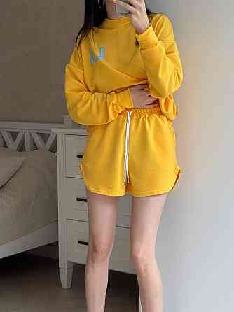 Жіночий прогулянковий костюм-двійка: кофта та шорти турецька двонитка Жовтий Одеса