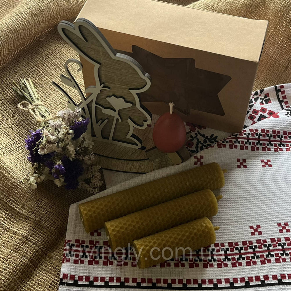 Подарок на Пасху: набор с декоративным кроликом, свечами и полотенцем для корзинки Ирпень - изображение 2