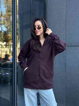 Жіноча тепла кофта оверсайз із капюшоном на блискавці турецький фліс Шоколад, 42/44 Одеса