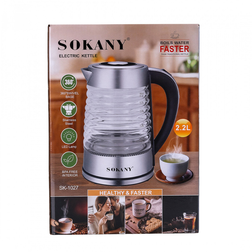 Електрочайник Sokany SK1027CST 2.2 л зі світлом Київ - фото 2