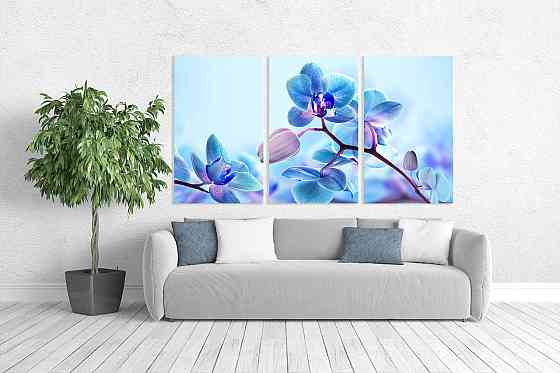 Модульна картина у вітальню/ спальню     Сині Орхідеї      ART-053_3A 70х130 см Київ