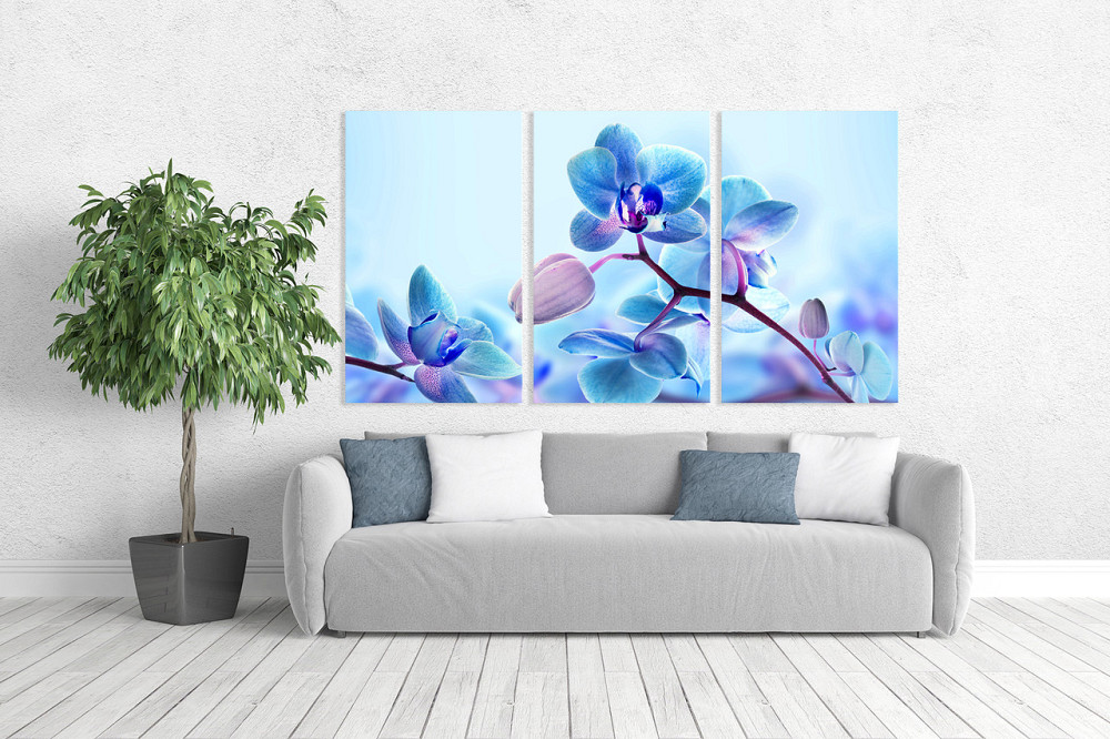 Модульна картина у вітальню/ спальню     Сині Орхідеї      ART-053_3A 70х130 см Київ - фото 2