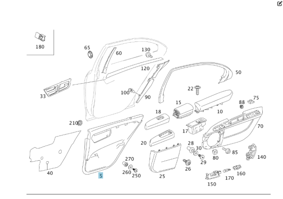 Mercedes-Benz  A2217301579 7J32 Карта задніх лівих дверей сіра шкіра S-class short W221 Одеса