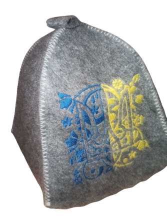 Банная шапка Тризуб Украины с натурального войлока 23 на 15 см серый Киев