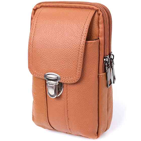 Чоловіча сумка на пояс на два відділення з натуральної шкіри Vintage 22737 Рудий Київ