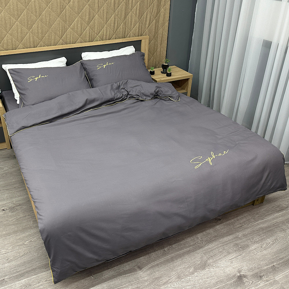 Комплект постільної білизни Сатин, Двоспальний 180х220 Сірий (88-157) Київ - фото 2
