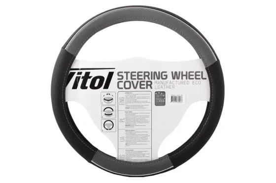 Оплітка на кермо M без запаху Vitol F-17003GY-M чорний/серий з хром. вставкою Вінниця