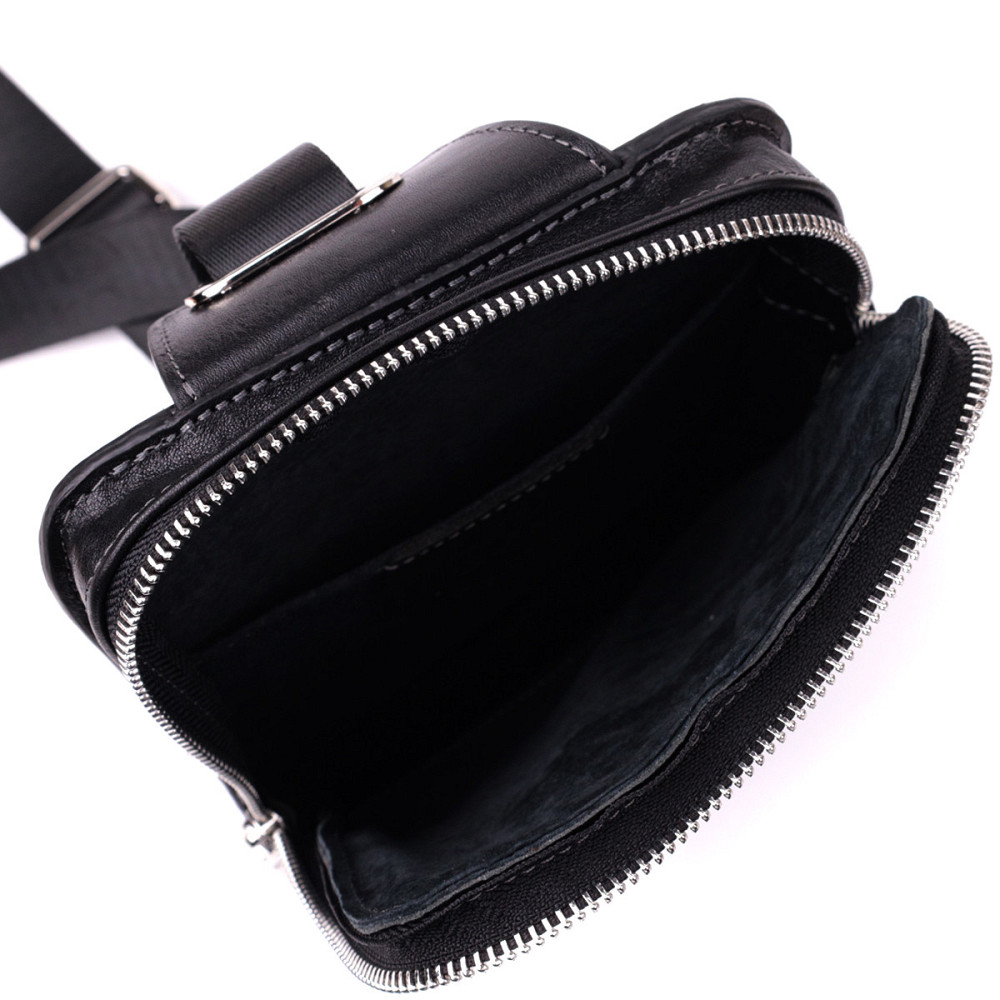 Мужская прямоугольная сумка бананка из зернистой натуральной кожи GRANDE PELLE 22879 Черный Киев - изображение 7