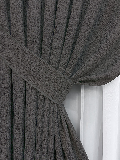 Комплект готових штор VR-Textil Льон Мішковина № 1140ш Графітовий 150х280 см 2 шт (33-0633) Київ - фото 13