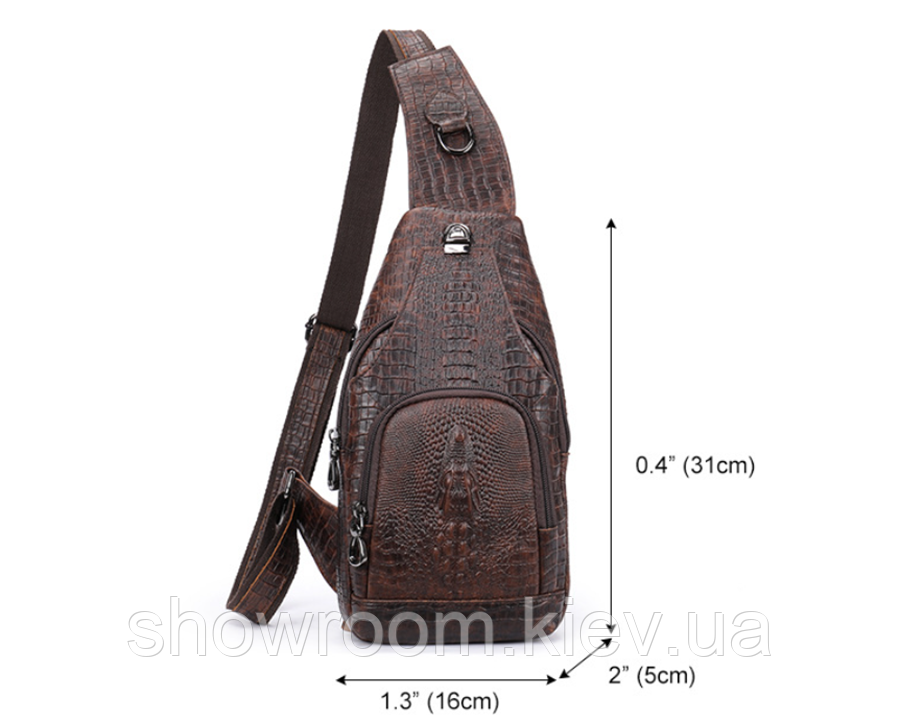 Чоловіча сумка клажана на груди (слінг) Leather Collection (9076) black Київ - фото 3