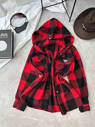 Женская повседневная оверсайз рубашка в клетку с капюшоном турецкий кашемир Красный, 48/52 Одесса