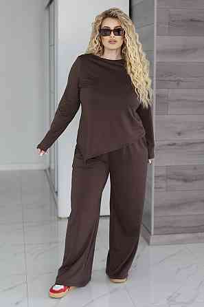 Жіночий костюм з асиметричним лонгслівом "Travel" |  Норма та батал Шоколадний, 54-56 Київ