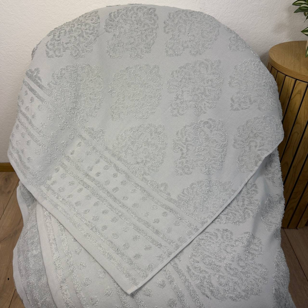 Простынь-покрывало жаккардовое махровое 100% Хлопок GM TEXTILE 150x200см 400г/м2 (Светло-серый с бирюзовым) Сумы - изображение 2