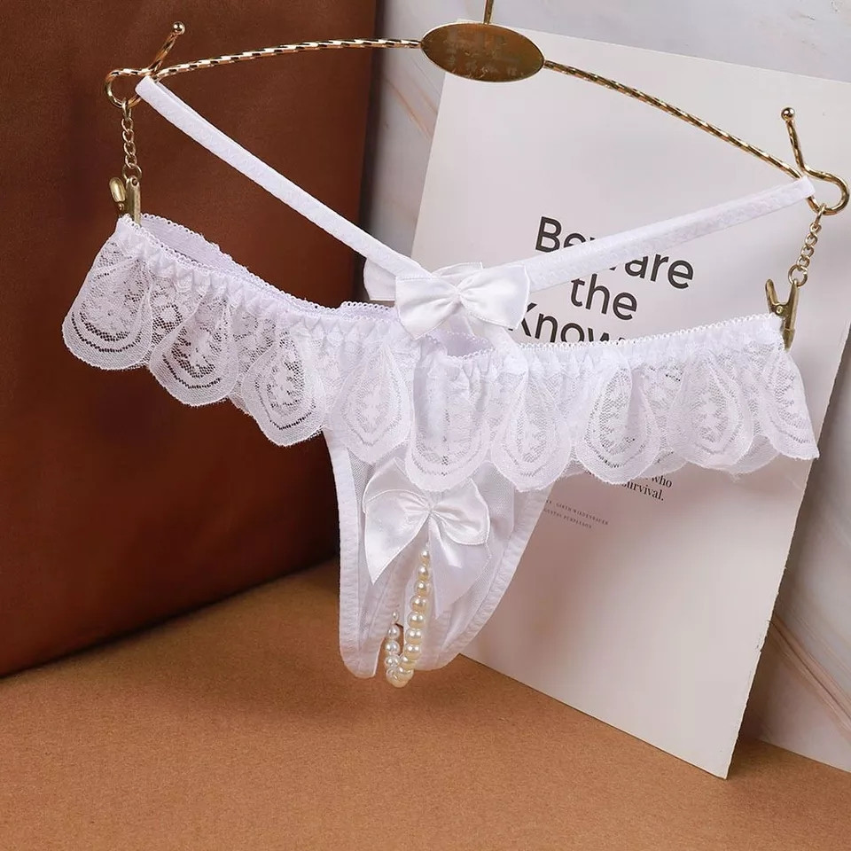 Трусики с жемчужинами и бантиками белые - размер универсальный (на резинке) Киев - изображение 1