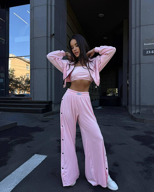 Жіночий теплий стильний костюм-трійка з м'якого велюру. Рожевий, 46/48 Одеса - фото 9