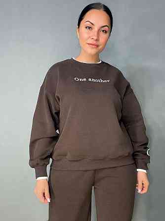 Костюм женский A-N 27063 свитшот и джогеры оверсайз с вышивкой коричневый, коричневый, M Киев